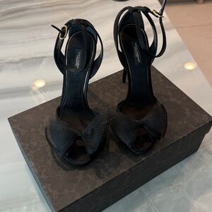 Dolce & Gabbana Black Bow Ankle-Strap Heels